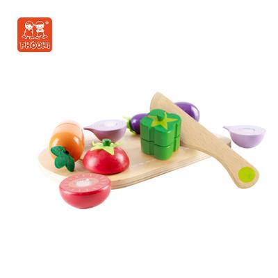 China Kitchen Toys Wholesale Kids Pretend Wooden Play Food Game Fruit / Veg. Clipping Set Toy For Children 24M+ for sale