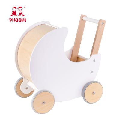 China New Style Wooden Doll Pram Baby Walker Children Play Wooden Push Baby Toy For Children for sale