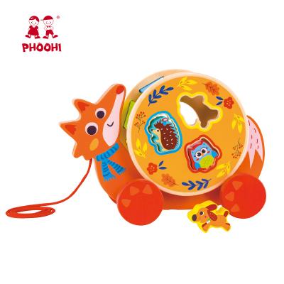 China Pull Along Carriage Baby Animal String Pull Fox Children's Wooden Game Pull Along Toy For Children 27.5*13*19cm for sale