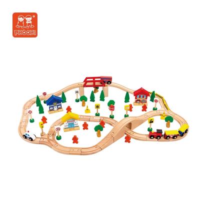 China Wooden Preschool Toy Train Slot Toy Children's Educational Toys Set Train Track For Children 95 Pcs Train Set for sale