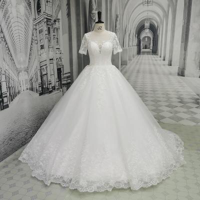 China AmL 6844 Wedding Bride Dress Anti-Static White Lace Party Long Perfect Elegant Guest Princess Cut Plain Train Fluffy Civil Floral Junior for sale