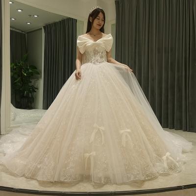 China AmL 8335 Wedding Dress Celebrity Woman Long Party Sequin Exotic Floral Shiny Luxury Anti-Static Bridal Lace Perfect Princess Elegant Train for sale