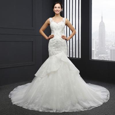 China 2020 Anti-Static China Sale Mermaid Wedding Dress Bridal Gown Q028 High Quality Beading Custom Made White Tulle Satin Women Minimal Lace Backless for sale