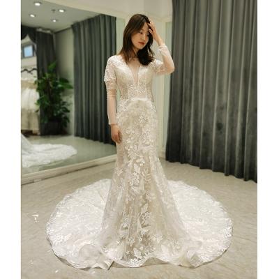 China Prestigiou Celebrity Dress AmL8377 Vintage Long Sleeve Mermaid Corset Plain Simple Civil Party Dress Wedding Guest Prestigiou Prestigiou for sale