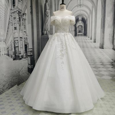 China AmL 8418 Anti-Static Celebrity Wedding Dresses Bride Simple Shiny Beaded Off The Shoulder Civil Dress Women Collection Floor Length Spring 2021 for sale