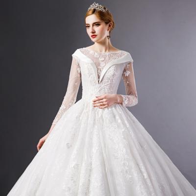 China Hot Sale SL6059 Anti-Static Illusion Long Sleeve Wedding Dress Corset Back Lace Applique 2020 Wedding Party Dress For Bride Plus Size Girls for sale