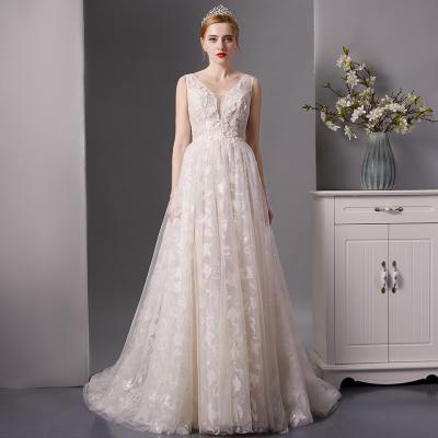 China Princess SL6078 retro long wedding dress v neck anti-static women's backless wedding dress 2020 with train wedding guest dresses formal for sale