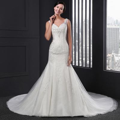 China Bodycon 2020 Classic Mermaid Wedding Bridal Dress China Sale Lace Fabric Anti-Static Luxury Silk Floral Women Princess Dress Q009 for sale