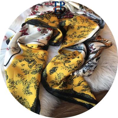 China Square Custom Design Hand Printing Roll-Hemmed Scarf Silk Square Scarves Silk Hand for sale