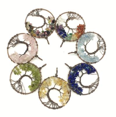 China Fortune Natural Crystal Stone Tree Seven Color Tree Life Europe Gravel Necklace Pendant Stone for sale