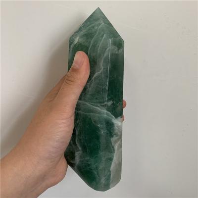 China Green Irregular Fluorite Europe Waistline Quartz Crystal Ended Point Quartz Column Natural Healing Stones for sale