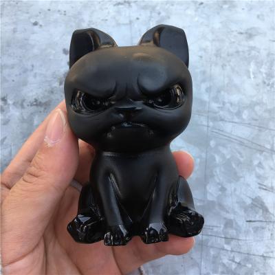 China Cute Europe Natural Obsidian Dogs Crystals Stone Carving Decoration Healing Gift for sale