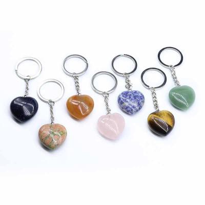 China Natural Gemstone Hearts Keychains Crystal Therapy Stones Gifts Crystal Keychains From Europe for sale