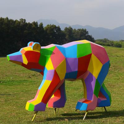 China Europe Large Stainless Steel Fiberglass Commercial Street Park Geometric Faceted Animal Bear Sculpture Decoration for sale