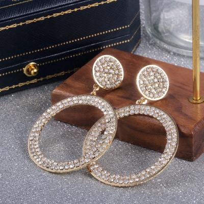 China 2021 New Fashion Luxury Women's Earrings Trendy Silvery Gold Rose Gold Coating Circle Earrings Round Fake Stone for sale