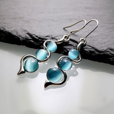 China Retro Design BOHEMIA Jewelry 2021 Fashionable Vintage Silver Color New Blue Opal Dangle Earrings For Women for sale