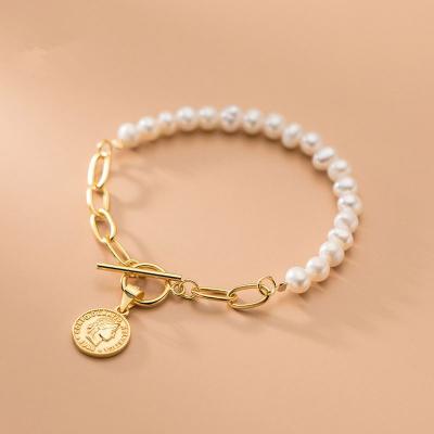 China Nickel Free Lead Free Sterling Silver Punk Charm Bracelets Natural Pearl Statement Link Chain Bracelet Portrait S925 Coin Key Pendant Bracelets for sale