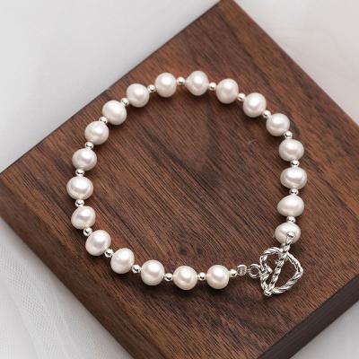 China Nickel Plated 2021 New Arrival Natural Pearl Beads Bracelets Love Heart Lead Free 925 Real 925 Bracelets For Girl's Gifts for sale