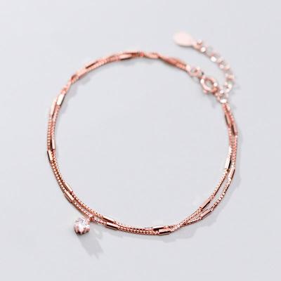 China Nickel Free Lead Free Korean Style Double Layers Rose Gold Plated Zircon Charm Sterling Silver Shiny Bracelet s925 CZ Box Chain Bracelets for sale