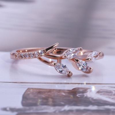 China Romantic Flower Branch Shaped Ring Marquis Cut Female Birthday Party Jewelry Rose Gold Rings For Women for sale