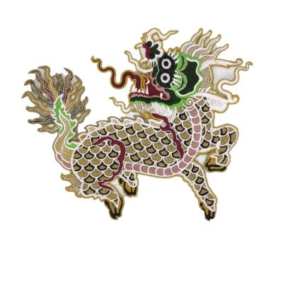 China Complicate Shape Customize Embroidery Patch Dragon With Laser Cut Stitch On Garment for sale