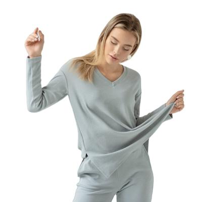 China QUICK DRY OEM Knit Pajamas Set V-neck Long Sleeves Warm Cotton Comfortable Fashion Women Loungewear for sale