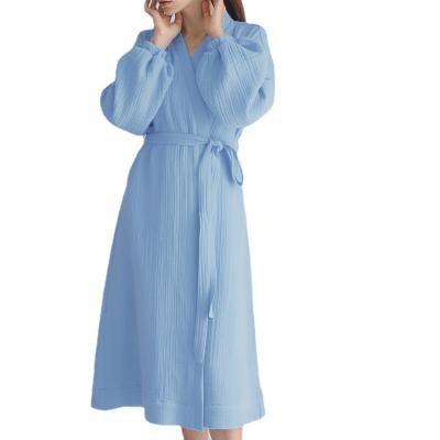 China 2022 Comfortable Europe Cotton Bathrobe Women's Pajamas Sleepwear V-Neck Summer QUICK DRY Long Robe for sale