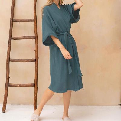 China Wholesale Soft Warm V-Neckline Long Robe Cotton Bathrobes Breathable Sleepwear Women QUICK DRY for sale