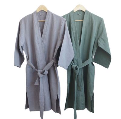 China 2022 high quality QUICK DRY kimono pajamas women's linen solid customized women's linen robes for sale