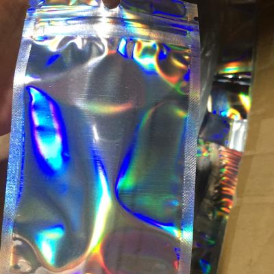 China Packaging Clothes Custom Design Holographic Frosted Laser Aluminum Foil Mylar Zipper Rainbow Resealable Plastic Film Packaging Bags For Sale for sale