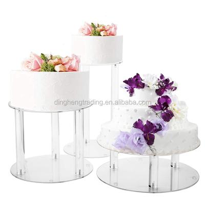 China Modern Custom Clear Acrylic Crystal Round Cake Display Stand Set of 3 Tiers for sale