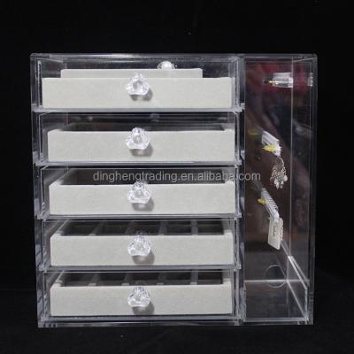 China Modern and Luxury Premium 5 Drawer Jewelry Box Clear Acrylic Organizer Earrings Stand Display for sale