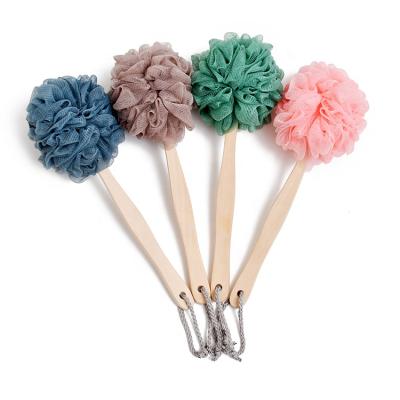 China Modern New Arrival Colors OEM Mesh Bath And Body Shower Scrub Sponge With Wooden Handle for sale