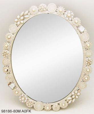 China Vintage HIGH QUALITY DECORATIVE DRESSING TABLE MIRROR PEARL GOLDEN OVAL METAL FREESTANDING for sale