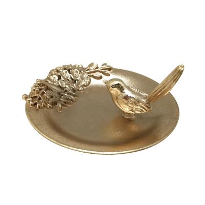 China zinc alloy Trinket Dish BIRD FLOWER NECKLACE EARRING HOLDER JEWELRY TRAY RING PLATE GOLD DECORATIVE METAL AROUND SHAPE for sale