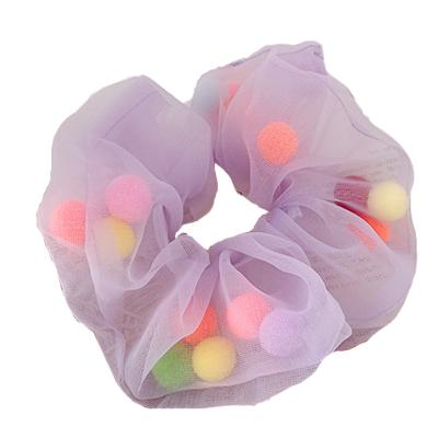 China Organza+bubble new design wholesale fashion women hair tie marshmallow hair ball organza colored elastic scrunchies for sale