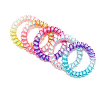 China PVC Wholesale 5.5cm Rainbow Telephone Wiring Hair Band Pony Holder Elastic Coil Hair Ties For Distributor for sale