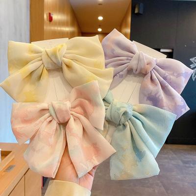 China Chiffon Tie Dye Chiffon Big Bowknot Women Hair Barrettes Hair Accessories Bows Hair Clip For Girls for sale