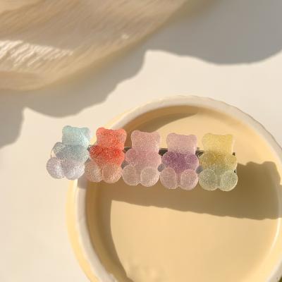 China Plastic Sweet Girl Bear Hair Pin Gradient Color Gummy Small Bangs Clips Jelly Hairpin Cute Women's Hair Clips for sale