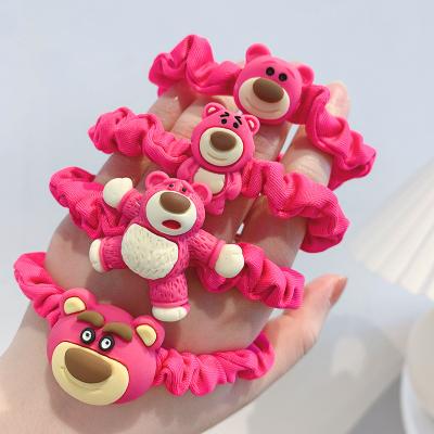 China Cute Bear Scrunchies Cotton Cartoon Thin Hair Ties For Girl Kids Cotton Scrunchy Ponytail Holder Lovely Pink for sale