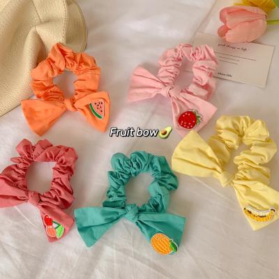 China Beautiful Fabric Hair Ties With Bow Scrunchies, Fashion Hair Ties Embroidery Strawberry Ponytail Holders For Women Girls for sale