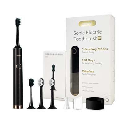 China Custom Dupont Bristle Logo Black Slim Electric Toothbrush Rechargeable Battery 5 Sonic Toothbrush Modes for sale