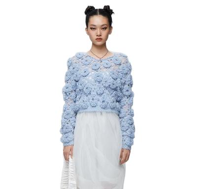 China Anti-wrinkle fashion handmade mohair crochet rose flower sweater knit pullover for lady for sale