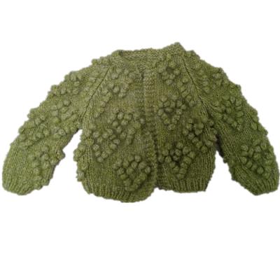 China Breathable Women's Soft Heart Shape Balls Cardigan Hand Knit Open Front Olive Green Cardigan for sale