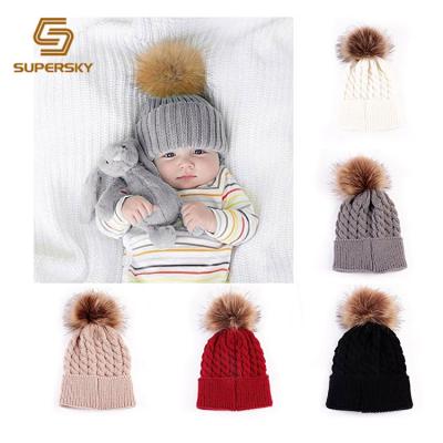 China COMMON cable knit kids chunky beanie knit kids beanie with pom pom for sale