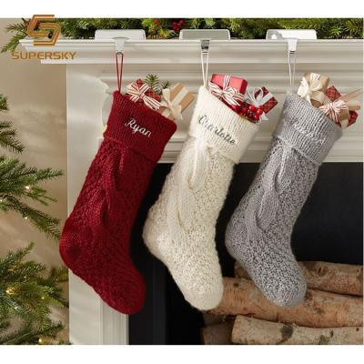 China Adorable Knitted Christmas Socks Christmas Hanging Socks Embroidered Knit Cozy Christmas Socks E571 for sale