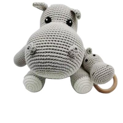 China Wholesale Kids Gift Crochet Hippo Toy Rattle and Hippo Cotton Stuffed Baby Teething Toys With Custom Colors for sale