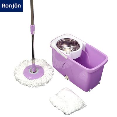 China Hot Selling Viable Stainless Steel Floor Broom Cleaning Wringer Drying Magic Bucket 360 Spinning Bucket Brooms Set With Wheels for sale