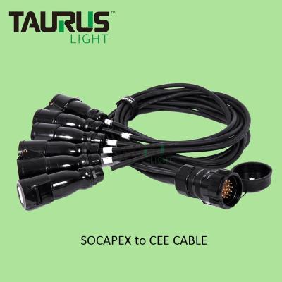 China Industrial 19pin Socapex Extension Cable To 6 Way CEE Cable 3pin Connectors for sale