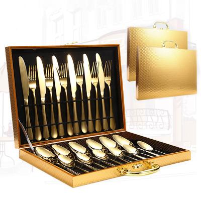 China 24 Pcs Viable Royal Brass Flatware Edible Cutlery Sets Stainless Steel With Packing Gift Case In Wooden Box for sale